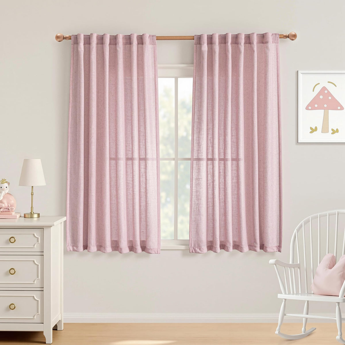 MYSKY HOME Linen Curtains for Living Room, Natural Semi Sheer Curtains & Drapes 84 inches Length 2 Panels Set Farmhouse Country Boho Style Back Tab Draperies for Sliding Glass Door, 50" Wide, Linen