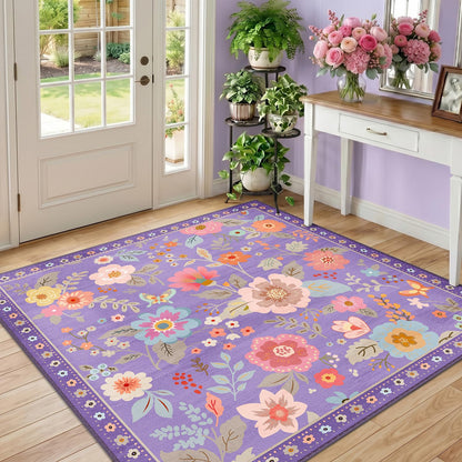 RELEANY Floral Washable 5x7 Area Rugs Pink