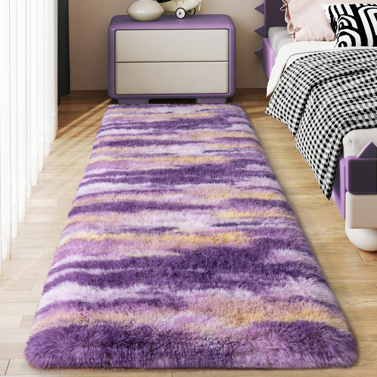 Ultra Soft Runner Rugs for Bedroom Hallways with Upgraded Non-Slip Rubber Backing & Thick Memory Sponge, 2x6 Feet Fluffy Shag Throw Area Rug for Bedside Dorm Dark Grey