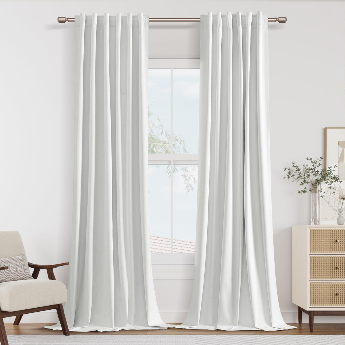 Guken Cream Linen Blackout Curtains 84 Inch Length 2 Panels Set for Living Room Bedroom Back Tab Thermal Insulated 100% Black Out Drapes Room Darkening Window Curtain Ivory Natural Beige