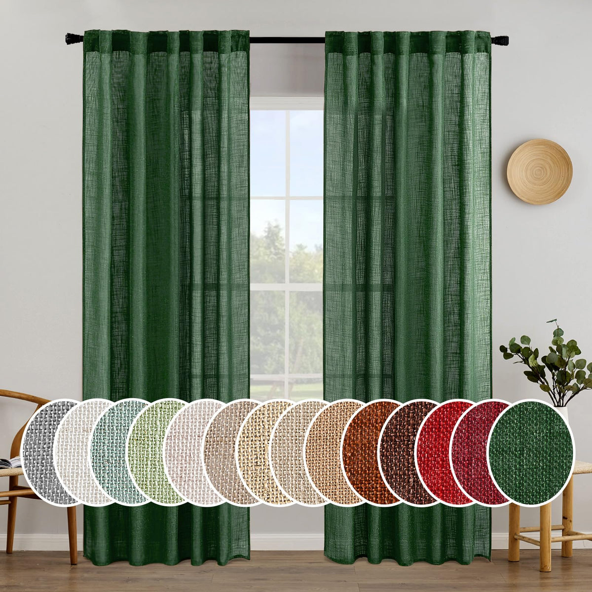 MIULEE Natural White Linen Curtains 52x84 Inch Long for Bedroom Living Room