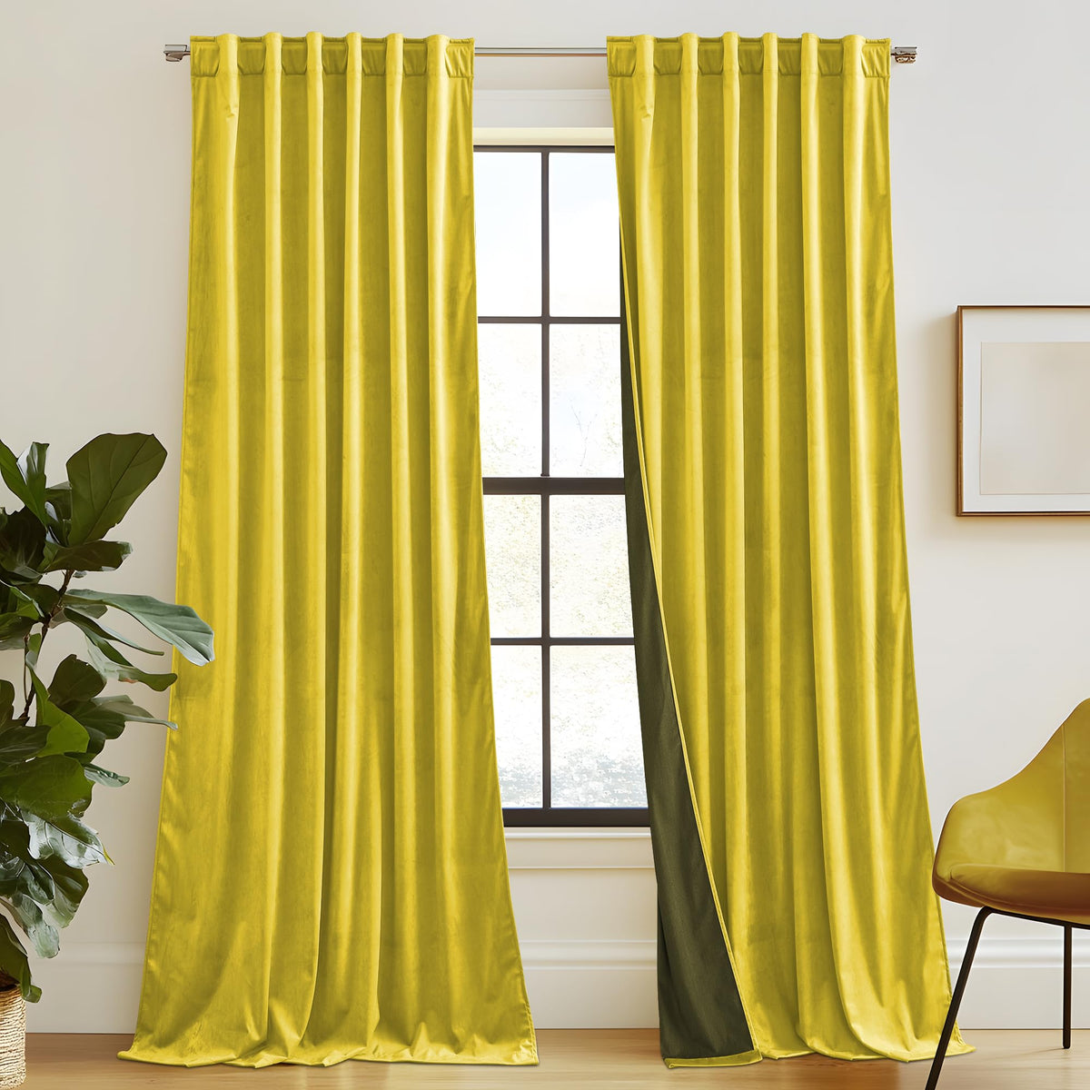 RYB HOME Blue Velvet Blackout Curtains for 84 inches Bedroom Living Room