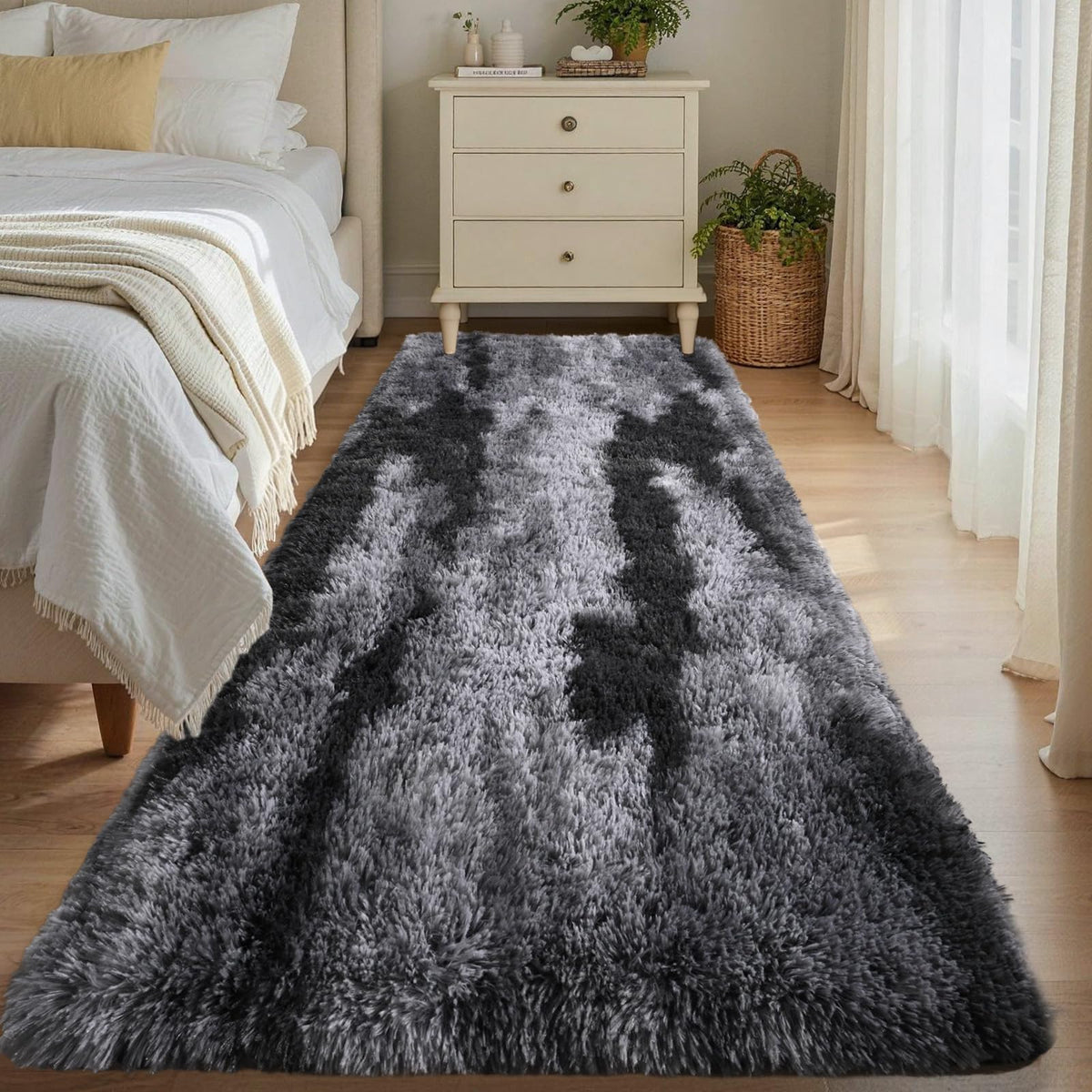 Noahas 2x6 Black Fluffy Soft Runner Rug Non-Slip for Bedroom Dorm Hallway