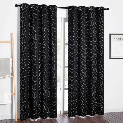NICETOWN Grey Blackout Striped Pattern Curtains for Living Room, 52 x 84