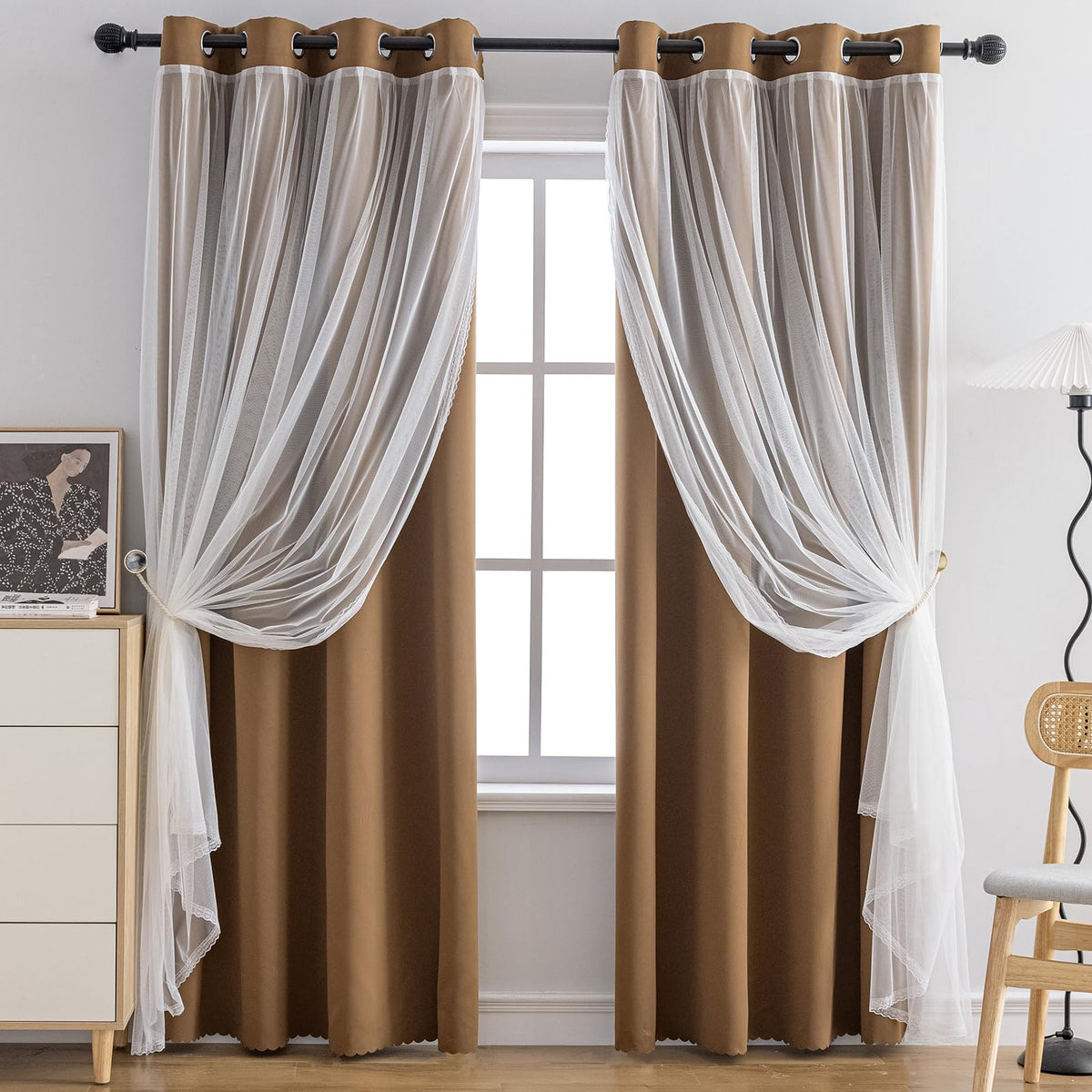 Anytime Double Layer Blackout Curtains 2 Panels，52Wx84L，Greyish White