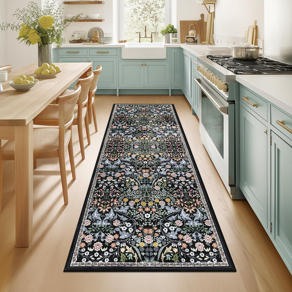 PLHXFR 8x10 Area Rug Living Room: Floral Washable Boho Carpet Dark Green