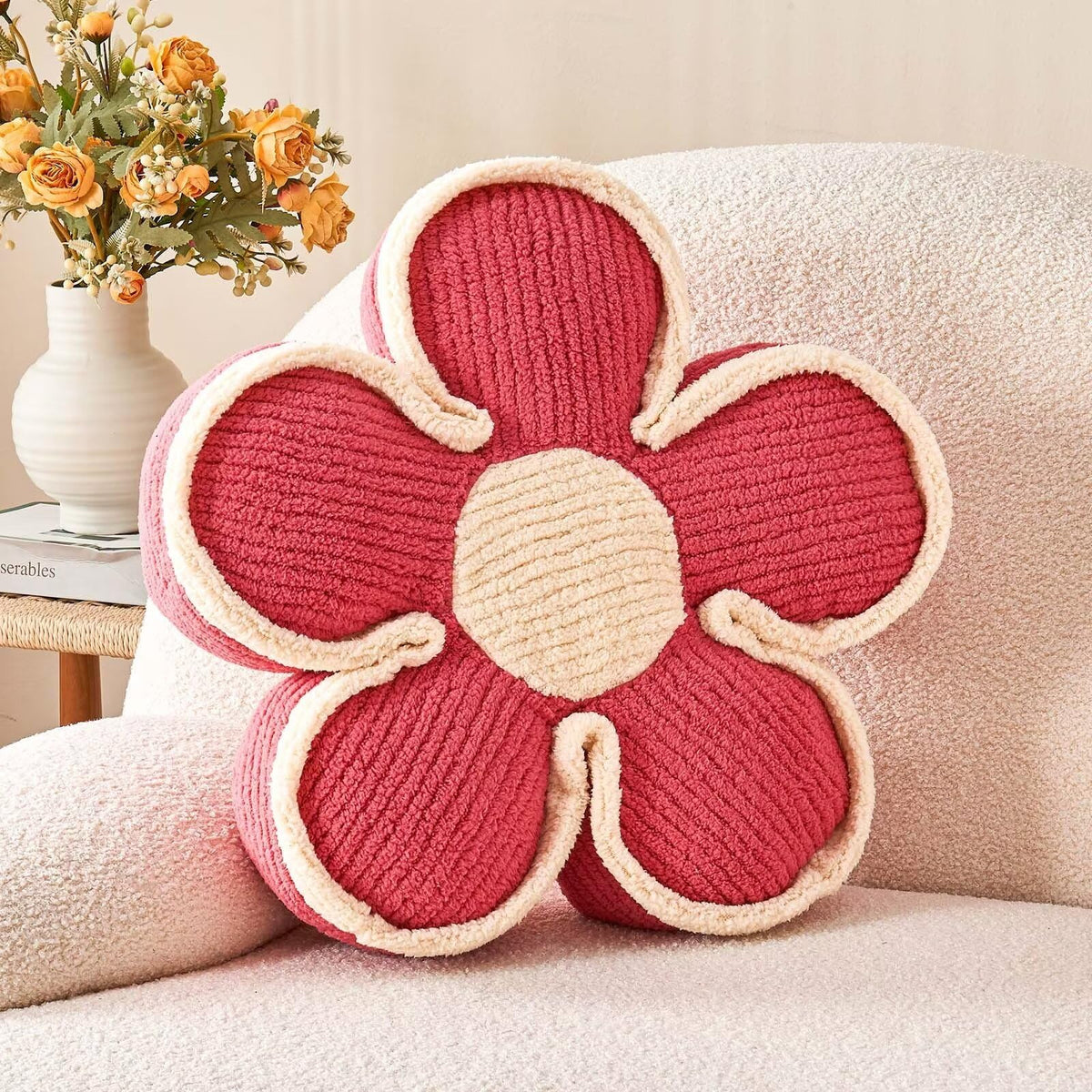 Kcvvcr Flower Pillow, Soft Flower Decorative Throw Pillow, Cute Daisy Flower Shaped Seating Floor Cushion Room Décor Plush Pillows for Sofa Couch Bed (13.7 Inch, Sage Green)