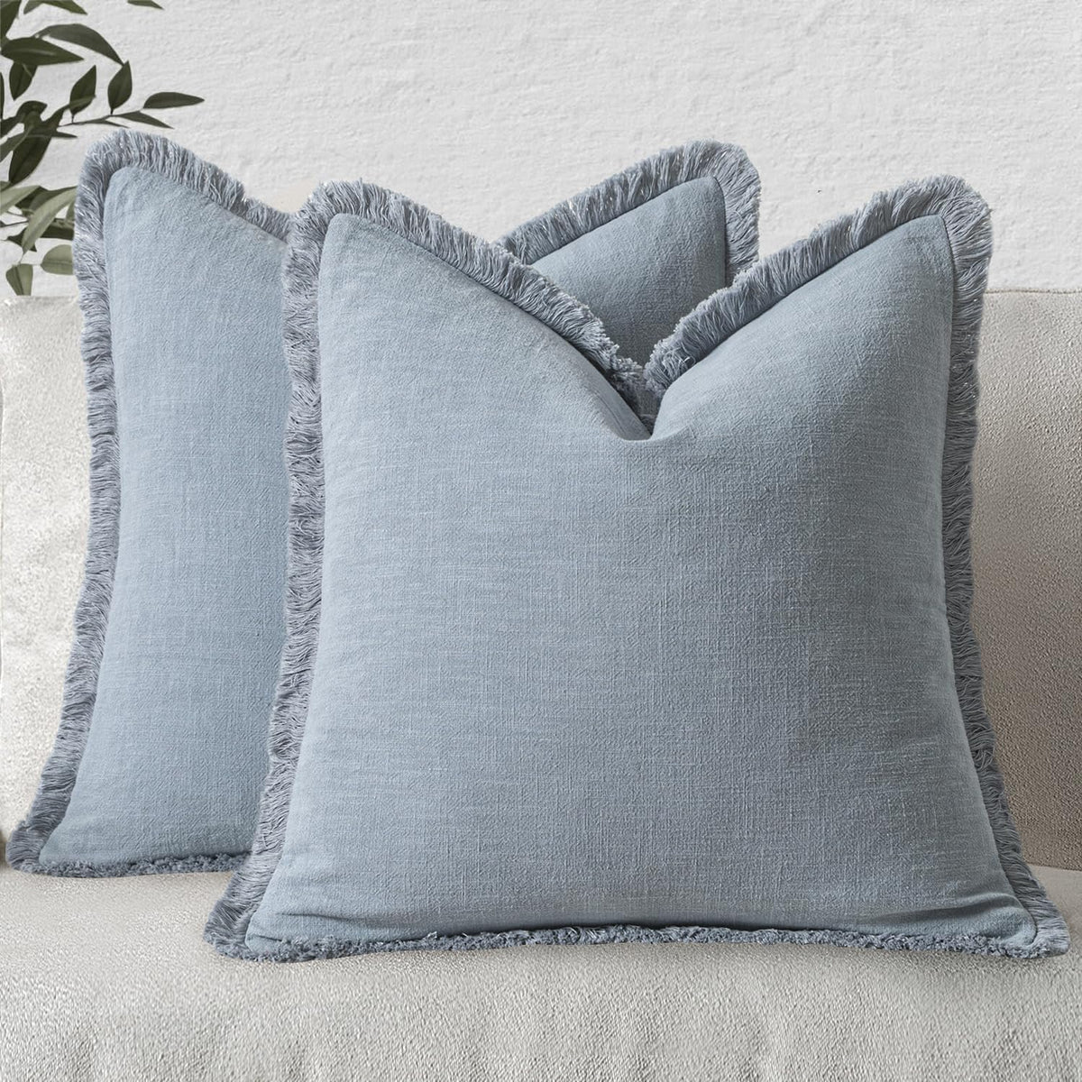 MIULEE Linen Fringe Decorative Fall Throw Pillow Covers Cocoa Brown 18x18