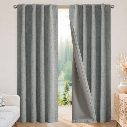 Joydeco 100% Blackout Curtains for Bedroom - Nature Linen 84 Inch Long