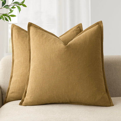 Foindtower Linen Solid Decorative Throw Pillow Covers 20x20 Natural Beige