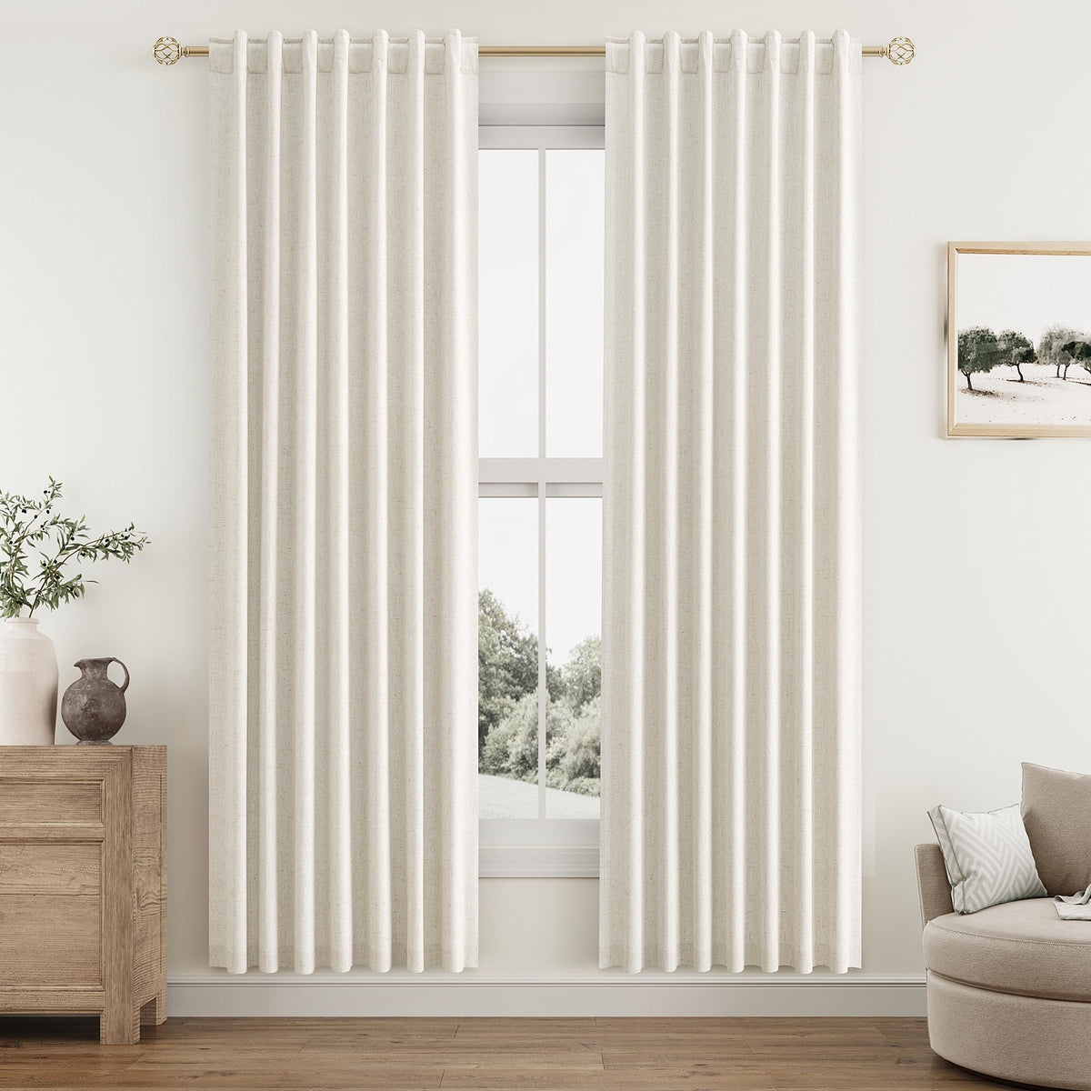 Guken Cream Linen Blackout Curtains 84 Inch Length 2 Panels Set for Living Room Bedroom Back Tab Thermal Insulated 100% Black Out Drapes Room Darkening Window Curtain Ivory Natural Beige