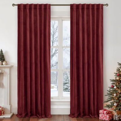 LAMIT Olive Green Velvet Curtains 84 Inch Length for Living Room, 2 Panels