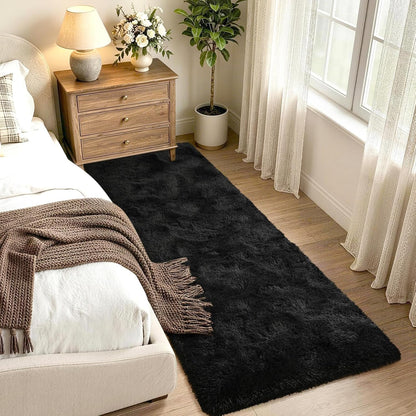Noahas 2x6 Black Fluffy Soft Runner Rug Non-Slip for Bedroom Dorm Hallway