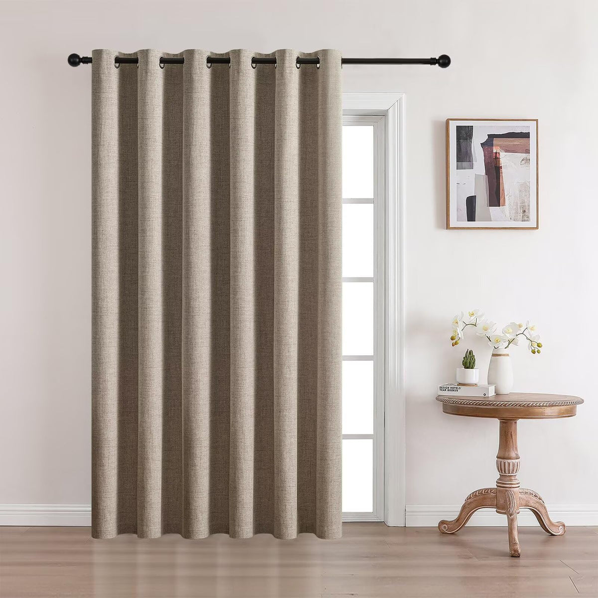 CUCRAF 100% Blackout Window Curtains 84 inches Long 2 Panels Set, Faux Linen Look Thermal Insulated Grommet Drapes, Room Darkening Curtain for Bedroom Living Room(W52 x L84 Inch, Light Khaki)