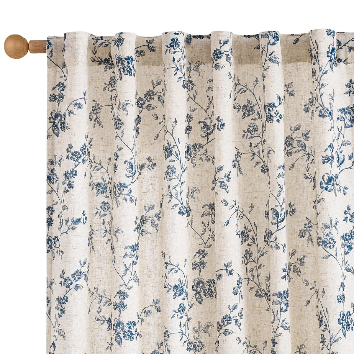 Lazzzy Taupe Vintage Floral Linen Curtains Farmhouse 50W X 84L 2 Panels