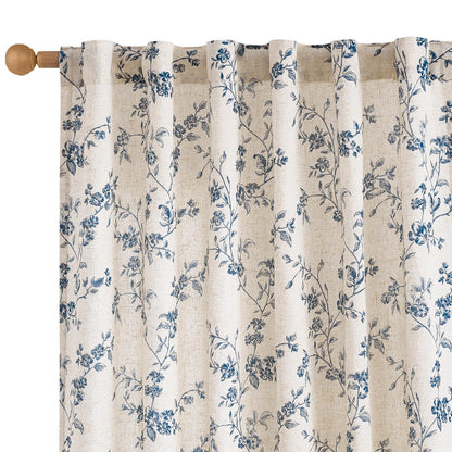 Lazzzy Taupe Vintage Floral Linen Curtains Farmhouse 50W X 84L 2 Panels