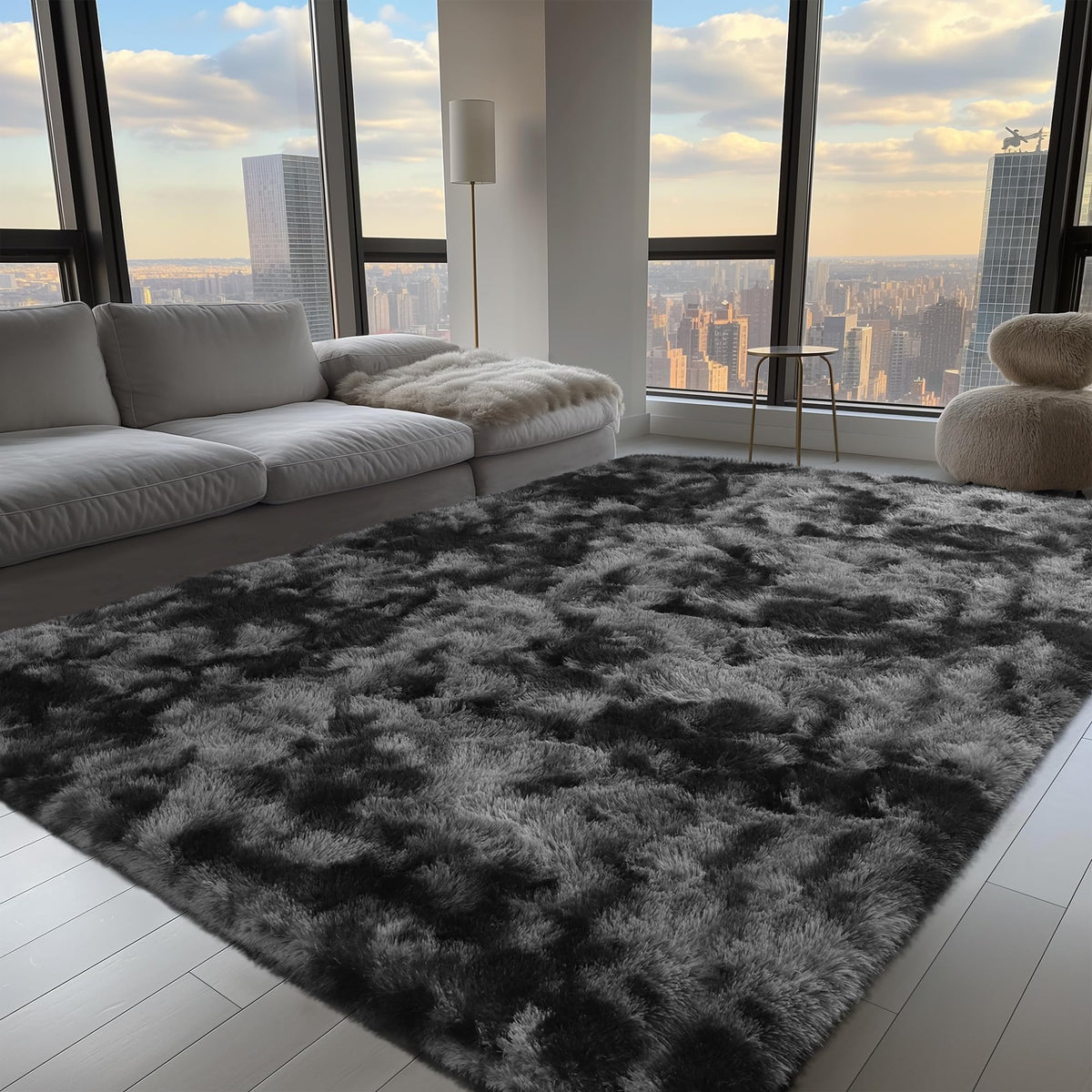 Zentavio 5x8 Area Rugs for Bedroom Fluffy Rugs for Living Room Carpet Large Fuzzy Soft Shag Aesthetic Plush High Pile Gray Throw Rug for Nursery Kids Room Dorm Waved Grey