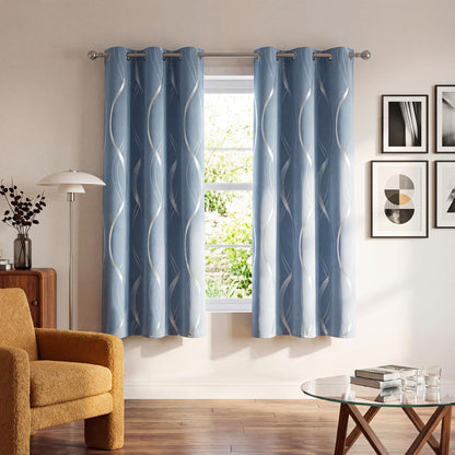 NICETOWN Grey Blackout Striped Pattern Curtains for Living Room, 52 x 84