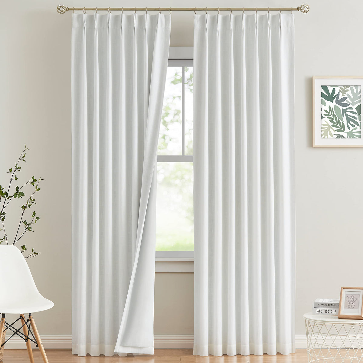 Vision Home Sand Pinch Pleated Full Blackout Curtains Linen Blended Room Darkening Window Curtains 95 inch for Living Room Bedroom Thermal Insulated Pinch Pleat Drapes with Hooks 2 Panel 40" Wx95 L