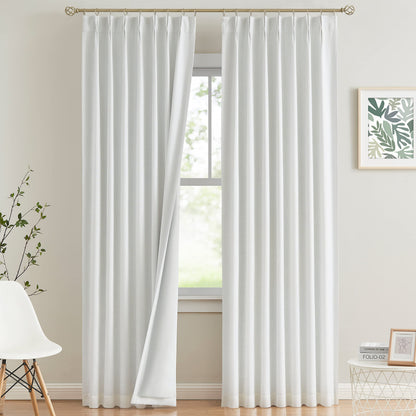 Vision Home Sand Pinch Pleated Full Blackout Curtains Linen Blended Room Darkening Window Curtains 95 inch for Living Room Bedroom Thermal Insulated Pinch Pleat Drapes with Hooks 2 Panel 40" Wx95 L