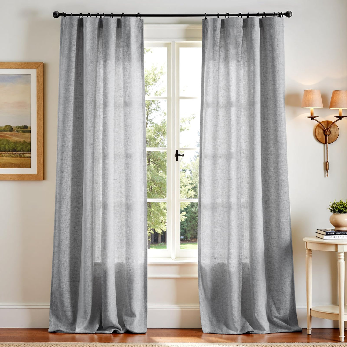 jinchan Linen Curtains Light Filtering Back Tab 50x96 Inch 2 Panels Beige