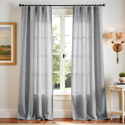 jinchan Linen Curtains Light Filtering Back Tab 50x96 Inch 2 Panels Beige