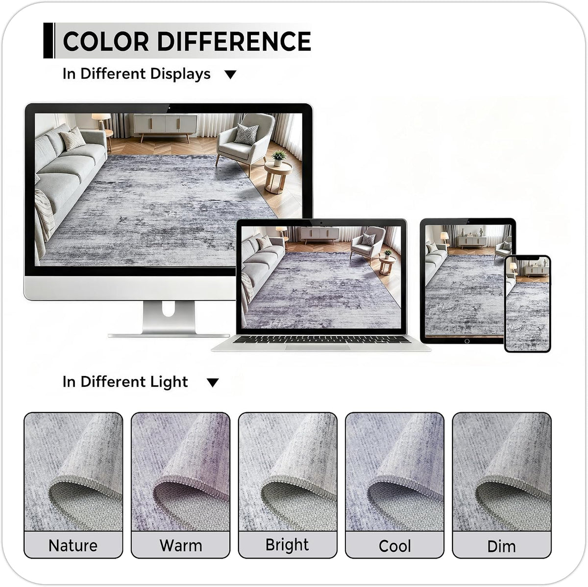 Toneed 4x6 Feet Washable Area Rugs for Bedroom Living Room, 48"x72" Grey