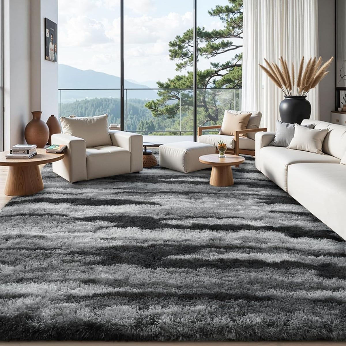 Zentavio 5x8 Area Rugs for Bedroom Fluffy Rugs for Living Room Carpet Large Fuzzy Soft Shag Aesthetic Plush High Pile Gray Throw Rug for Nursery Kids Room Dorm Waved Grey