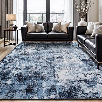 Rugflix 8x10 Area Rug for Living Room, Washable Navy Blue Dark Black Carpet