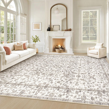 Living Room Rugs 8x10: Washable Moroccan Geometric Boho Rug Farmhouse Non Slip Stain Resistant Large Rug Low Pile Soft Carpet for Bedroom Dining Room Children Room (Beige,8'x10')