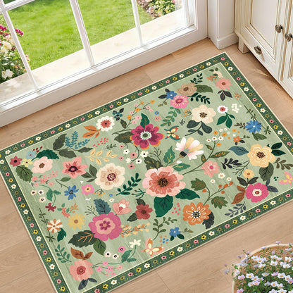 RELEANY Floral Washable 5x7 Area Rugs Pink