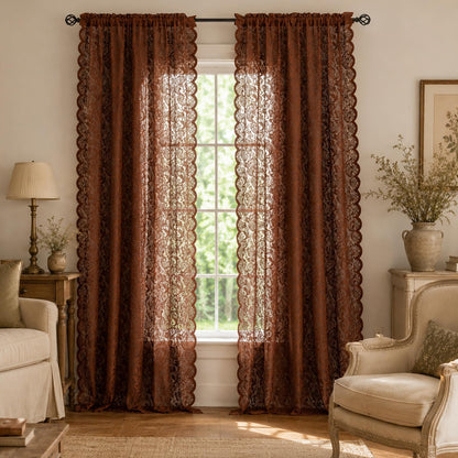 ALIGOGO Black Lace Curtains for Living Room, Gothic Decor, 52W x 84L Inch