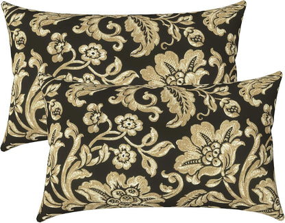 LVTXIII Set of 2 Patio Lumbar Pillows, 12" x 20" Fade Resistant Outdoor Lumbar Pillow with Inners, Fluffy Decorative Garden Lumbar Cushions for Home Patio Coach Sofa Use, Jacobean Black