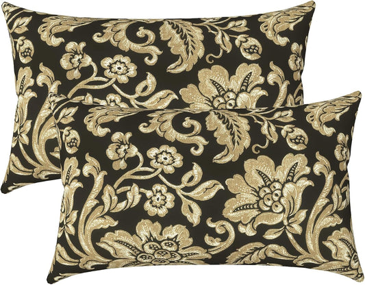 LVTXIII Set of 2 Patio Lumbar Pillows, 12" x 20" Fade Resistant Outdoor Lumbar Pillow with Inners, Fluffy Decorative Garden Lumbar Cushions for Home Patio Coach Sofa Use, Jacobean Black