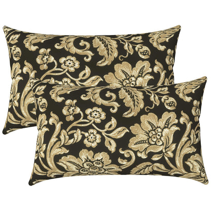 LVTXIII Set of 2 Patio Lumbar Pillows, 12" x 20" Fade Resistant Outdoor Lumbar Pillow with Inners, Fluffy Decorative Garden Lumbar Cushions for Home Patio Coach Sofa Use, Jacobean Black