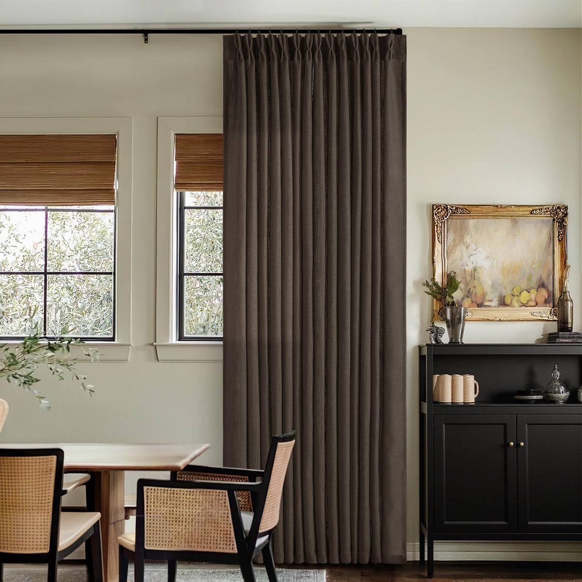 TWODRAPES Natural Pinch Pleated Linen Semi Sheer 84 Inch Curtains 2 Panels