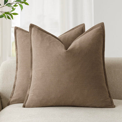 Foindtower Linen Solid Decorative Throw Pillow Covers 20x20 Natural Beige
