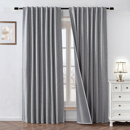 100% Blackout Curtains 84 inch Length Faux Linen (W52 x L84, Beige)