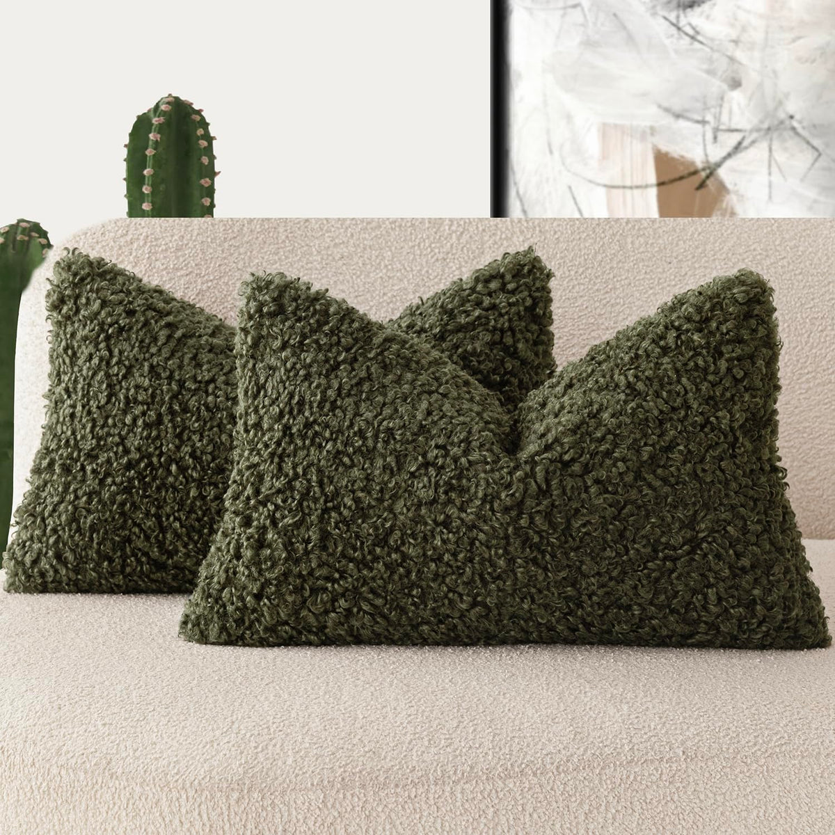 Foindtower Decorative Fuzzy Faux Fur Throw Pillow Covers 24x24 Inch Oatmeal