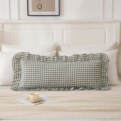 14x36 inches Sage Green Plaid Ruffle Lumbar Pillow Sham 1 Piece