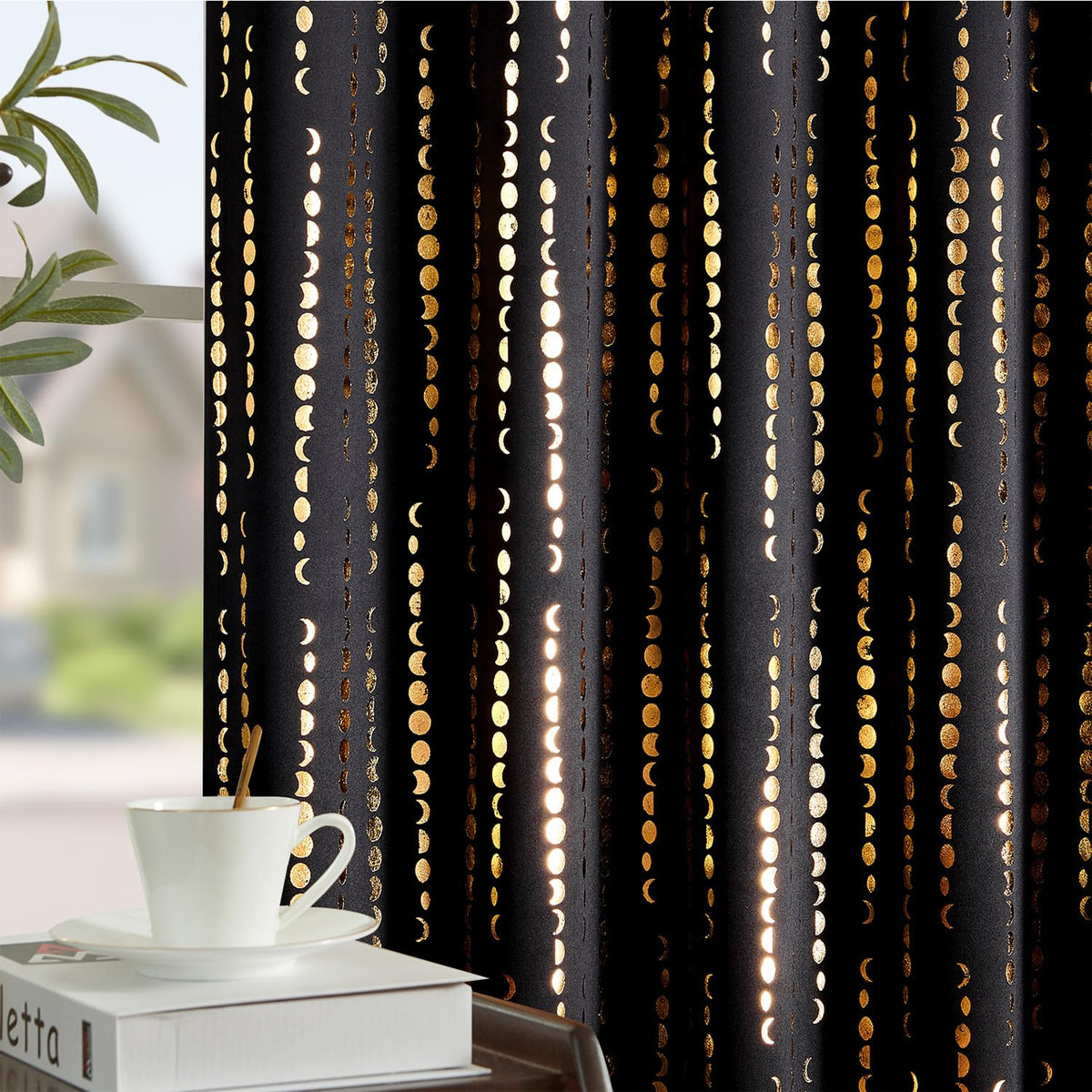 jinchan Boho Blackout Curtains 63 Inch Length Moon Phase Printed Drapes