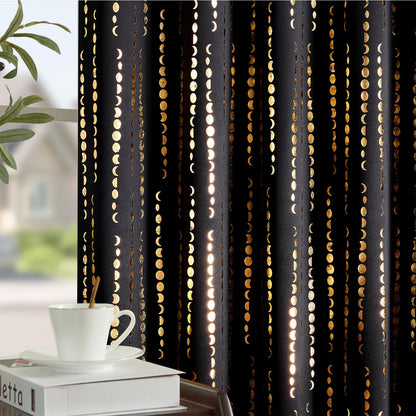 jinchan Boho Blackout Curtains 63 Inch Length Moon Phase Printed Drapes