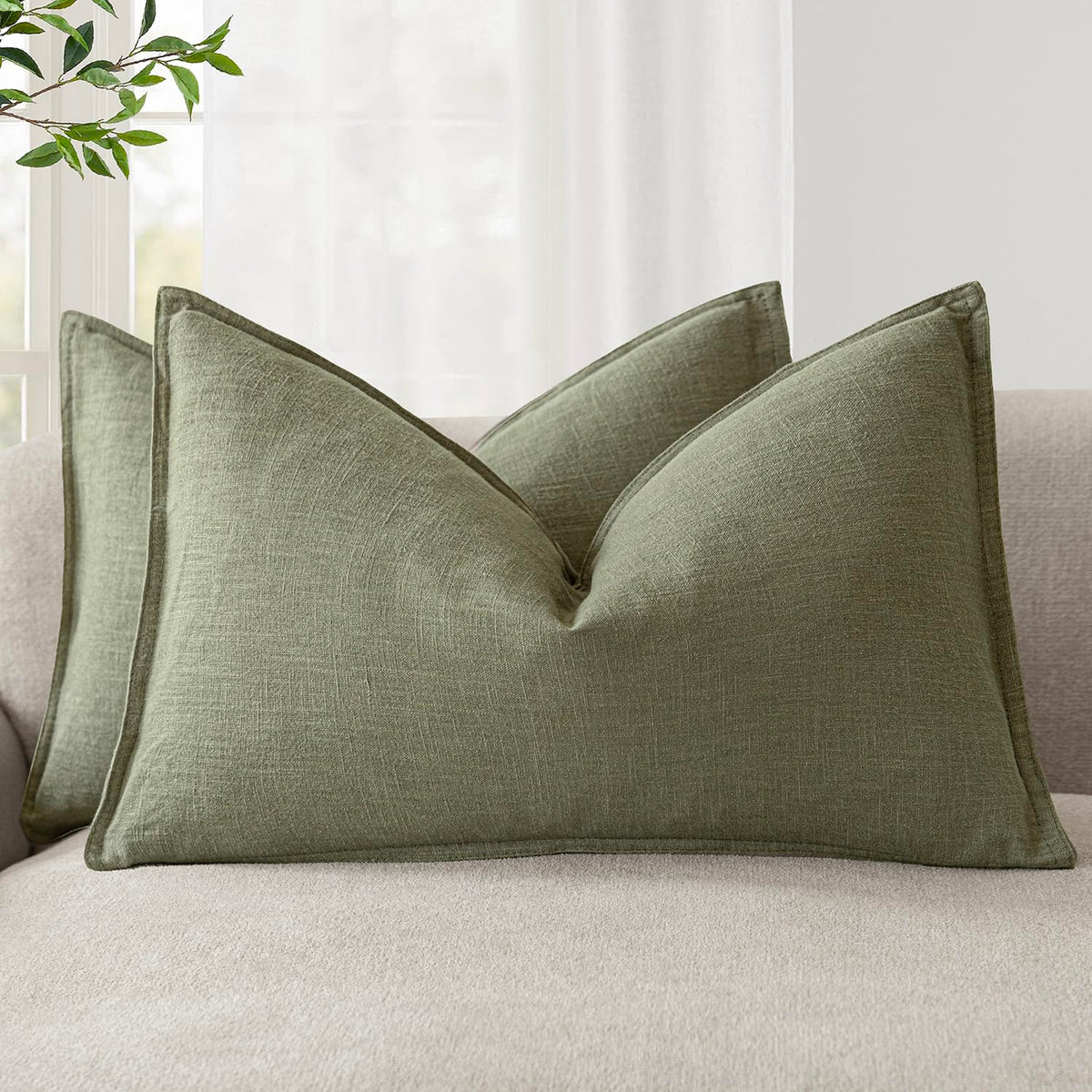 Foindtower Linen Solid Decorative Throw Pillow Covers 20x20 Natural Beige