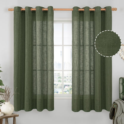 LAMIT Cream Ivory Linen Semi Sheer Curtains 84 inch Length for Bedroom