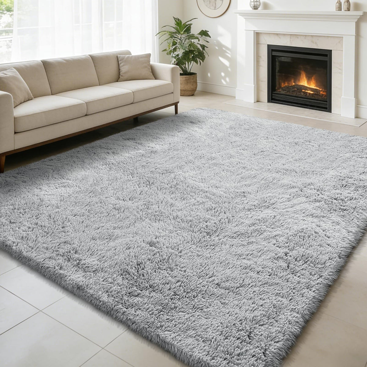 8x10 Fluffy Area Rugs for Living Room,Black Large Shag Area Rug for Bedroom