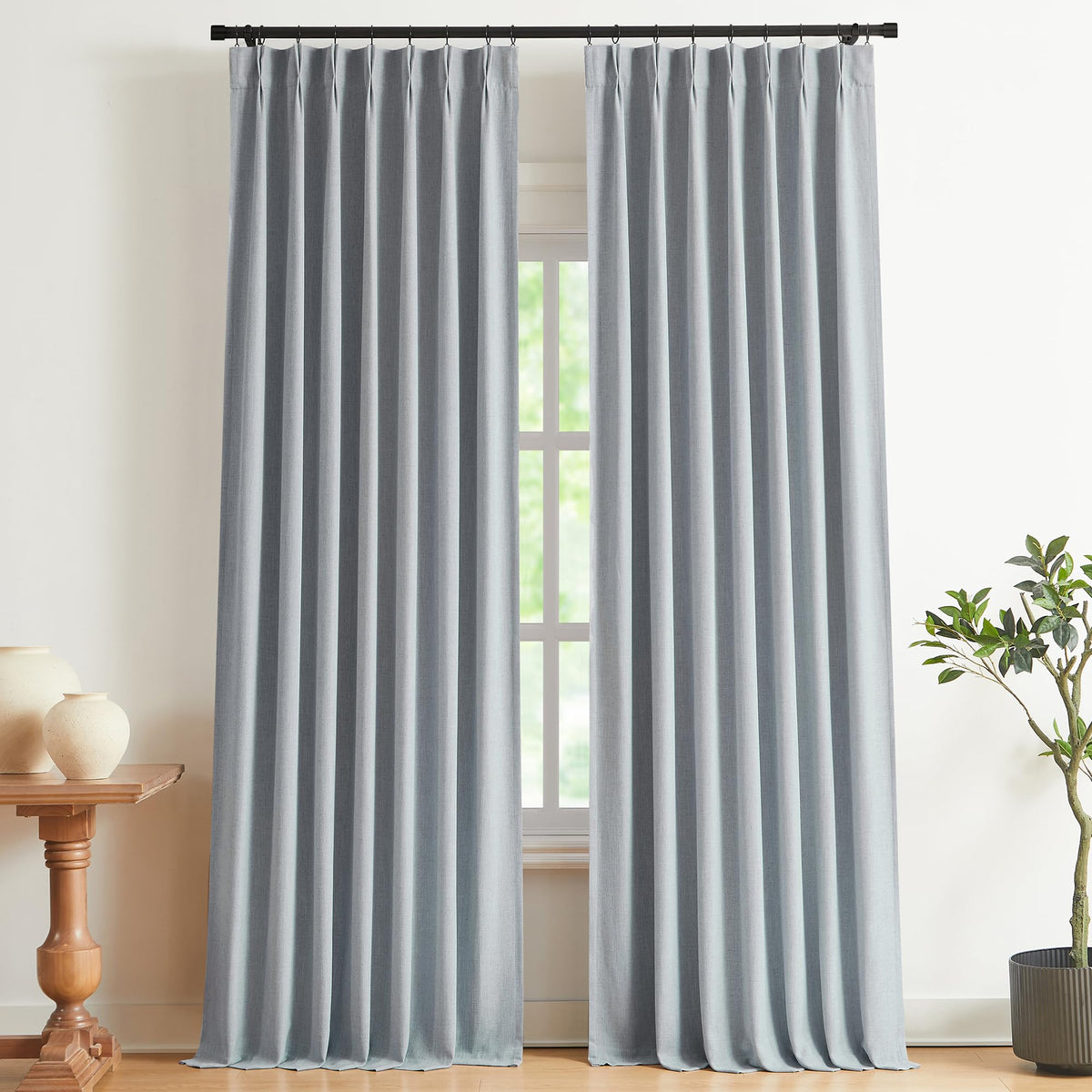 Vision Home Sand Pinch Pleated Full Blackout Curtains Linen Blended Room Darkening Window Curtains 95 inch for Living Room Bedroom Thermal Insulated Pinch Pleat Drapes with Hooks 2 Panel 40" Wx95 L