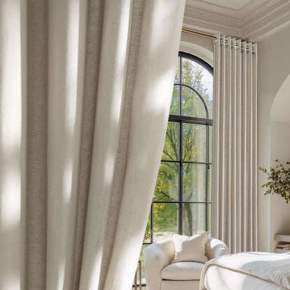 NICETOWN Natural Linen Curtains 84 inch Long 2 Panels Set, Grommet Top Thick Linen Burlap Semi Sheer Vertical Drapes Privacy Assured with Light Filtering for Bedroom/Living Room, W55 x L84
