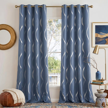 NICETOWN Grey Blackout Striped Pattern Curtains for Living Room, 52 x 84