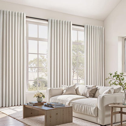 Topfinel Cream Ivory Blackout Curtains & Drapes 84 Inch Length, Beige Pinch Pleat Full Blackout Flax Linen Tab Top Soundproof Curtains with Hooks Rings for Bedroom Living Room Track 2 Panels Set