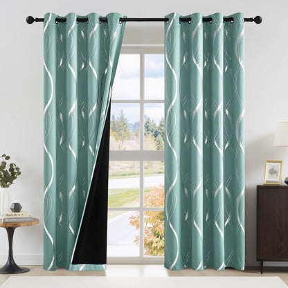 NICETOWN Grey Blackout Striped Pattern Curtains for Living Room, 52 x 84